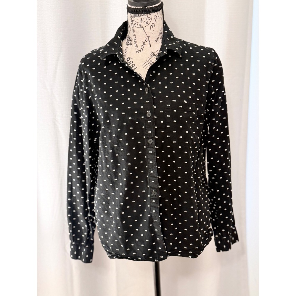 Banana Republic Womens Black White Clip Dot Cotton Button Down Shirt Size M